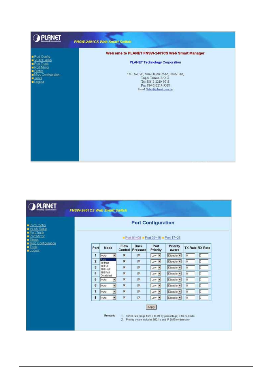 2 port config, Onfig | PLANET FNSW-2401CS User Manual | Page 11 / 38