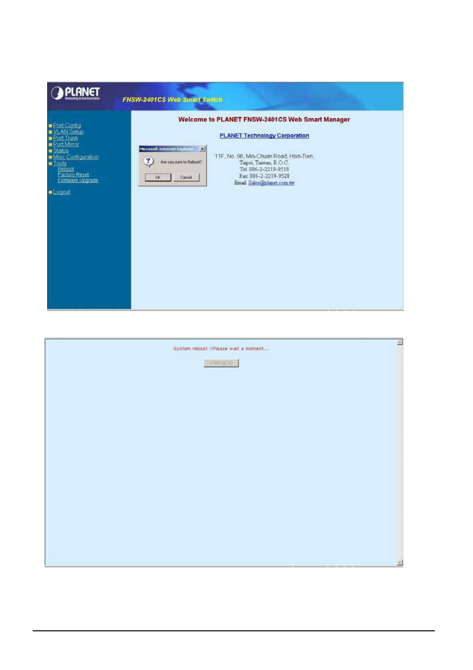 1 reboot | PLANET FNSW-2401CS User Manual | Page 24 / 38