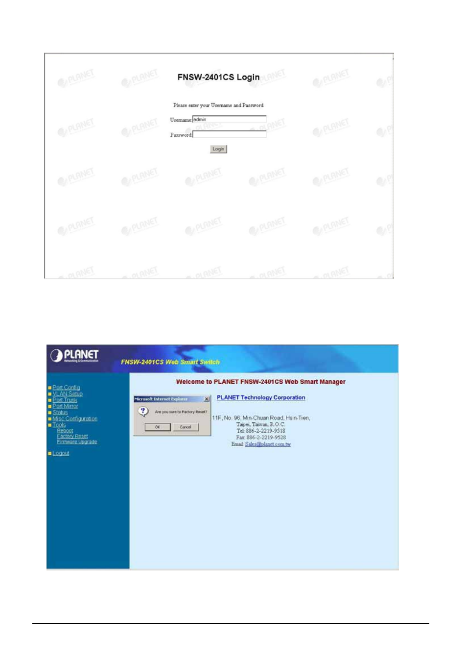 2 factory reset | PLANET FNSW-2401CS User Manual | Page 25 / 38
