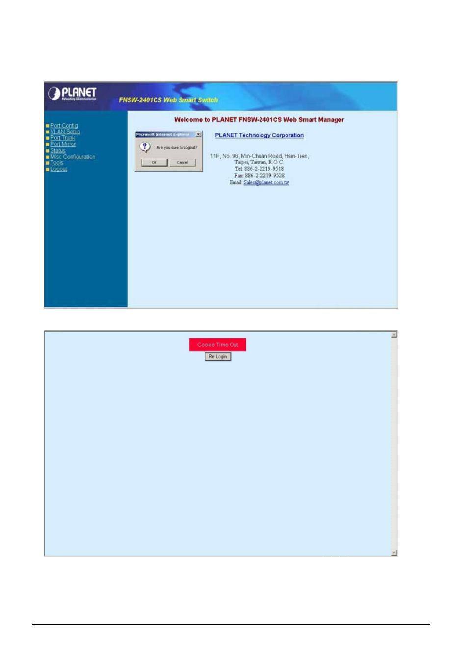 9 logout, Ogout | PLANET FNSW-2401CS User Manual | Page 31 / 38