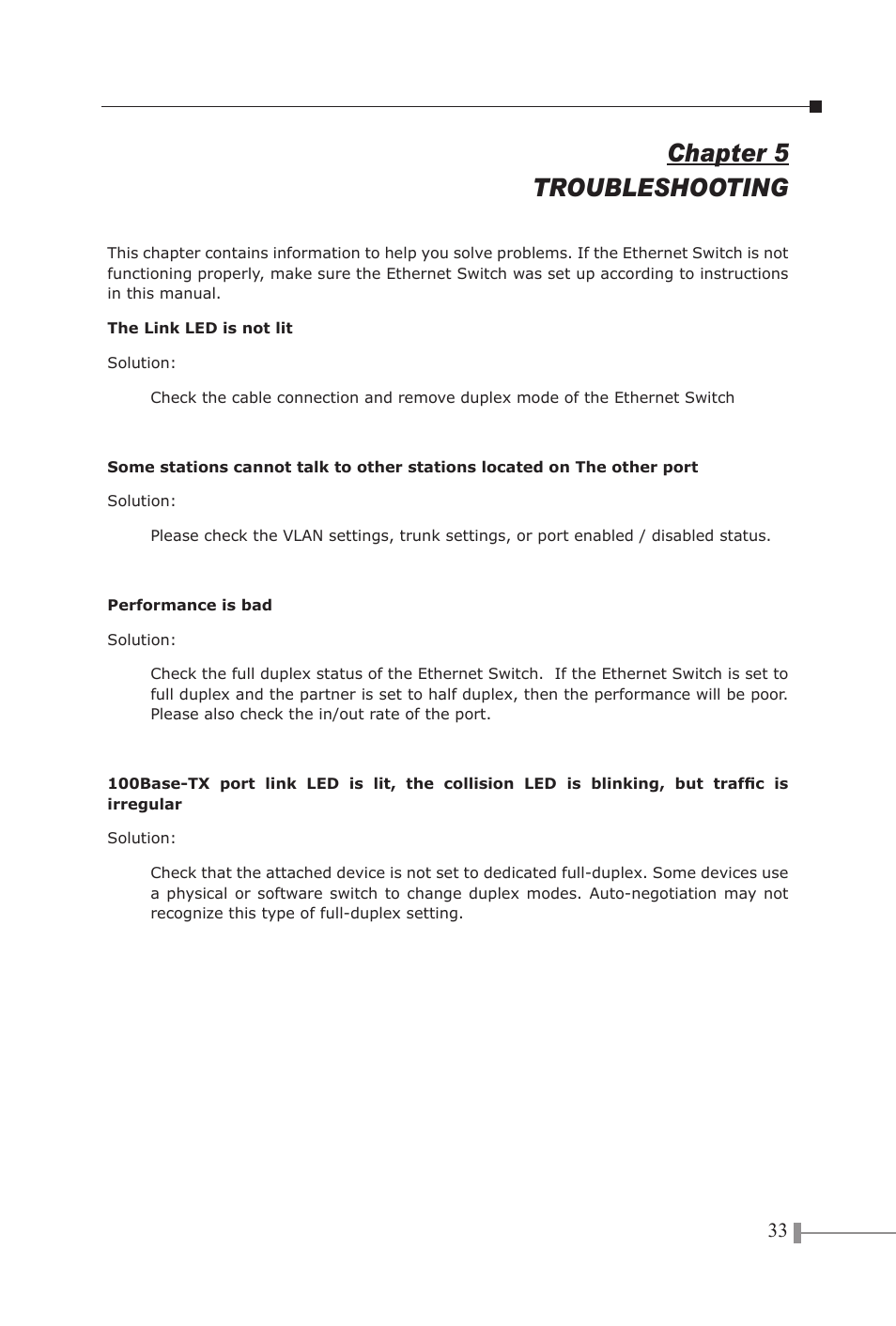 Chapter 5 troubleshooting | PLANET FNSW-2402S User Manual | Page 35 / 39