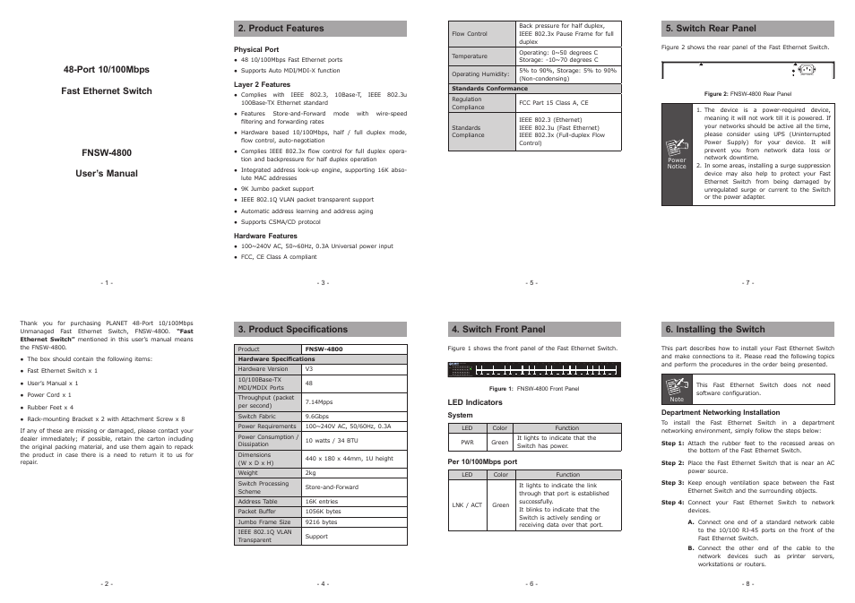 PLANET FNSW-4800 User Manual | 2 pages