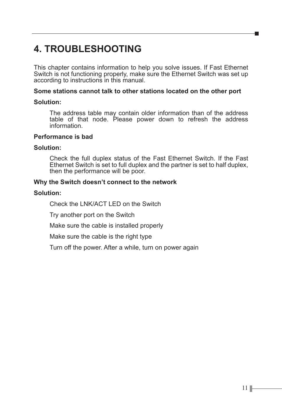 Troubleshooting | PLANET FSD-1605 User Manual | Page 13 / 18