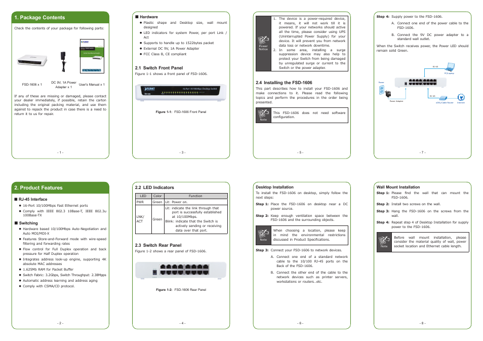 PLANET FSD-1606 User Manual | 2 pages