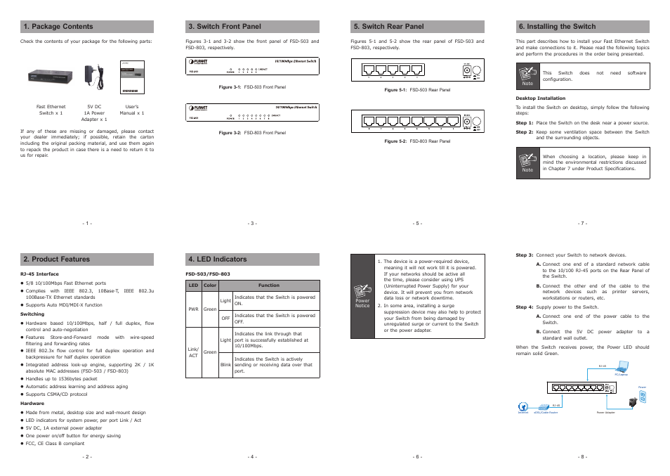 PLANET FSD-503 User Manual | 2 pages