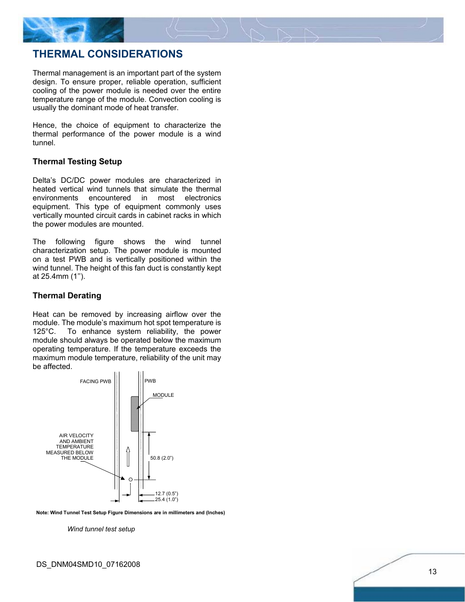 Thermal considerations, Thermal testing setup, Thermal derating | Delta Electronics 10A User Manual | Page 13 / 17