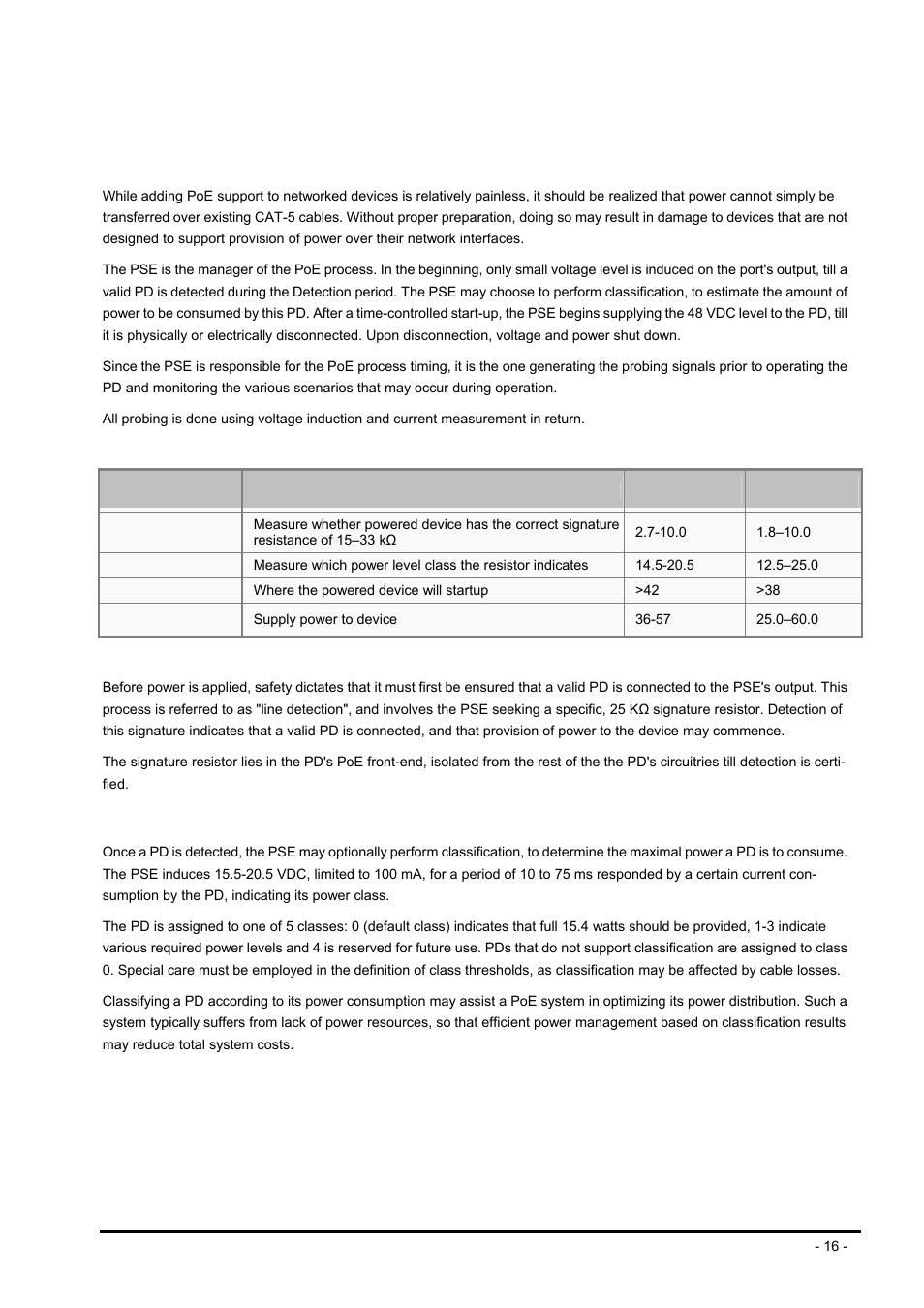 The poe provision process, 1 line detection, 2 classification | Etection, Lassification | PLANET FSD-804P User Manual | Page 16 / 21