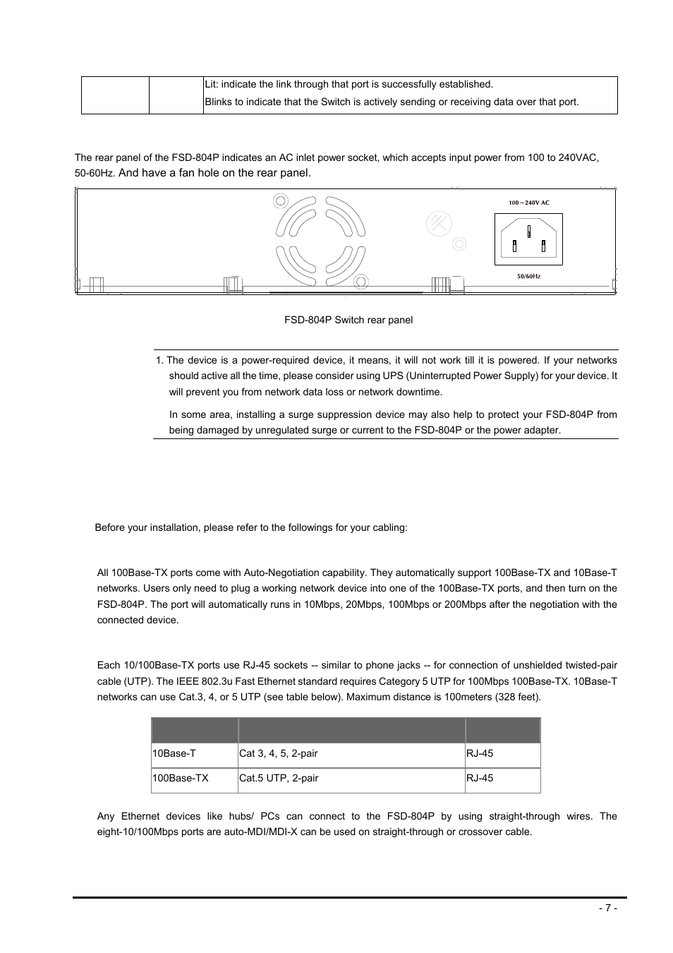 3 rear panel, 4 hardware installation, Anel | Ardware, Nstallation | PLANET FSD-804P User Manual | Page 7 / 21