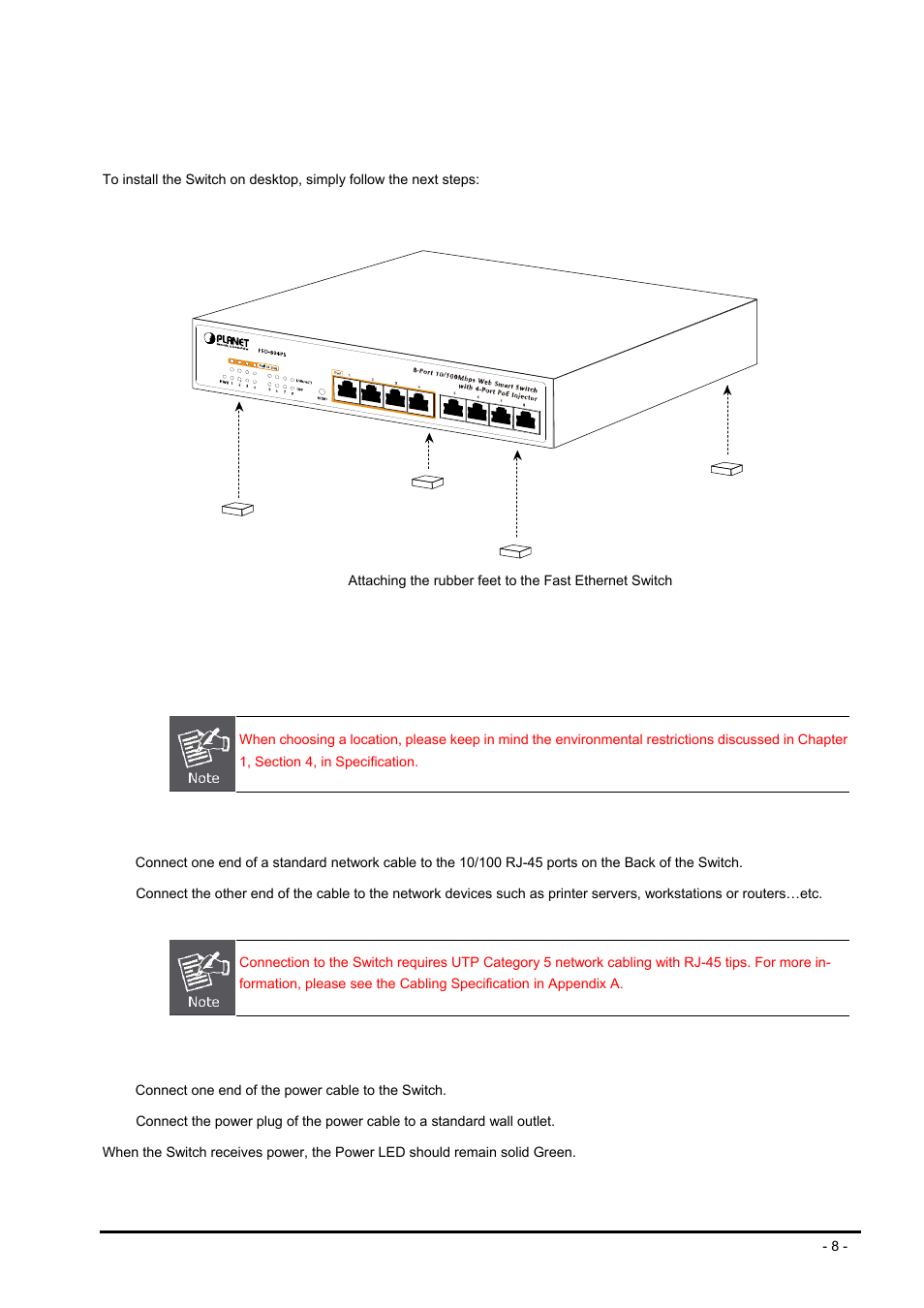 5 desktop installation, Esktop, Nstallation | PLANET FSD-804P User Manual | Page 8 / 21