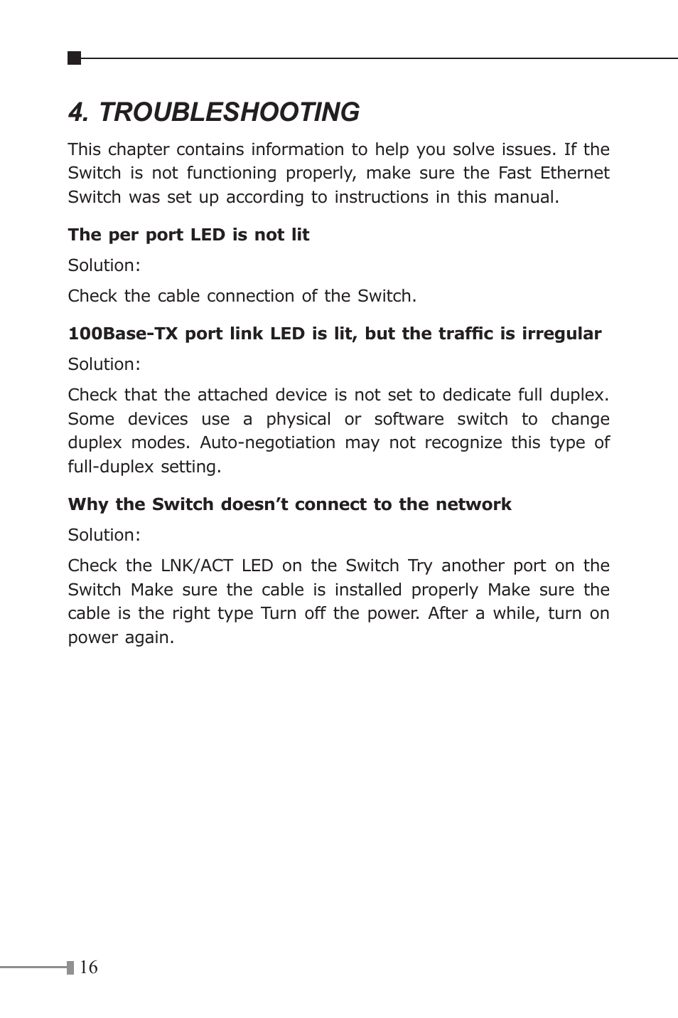 Troubleshooting | PLANET FSD-805 User Manual | Page 16 / 20