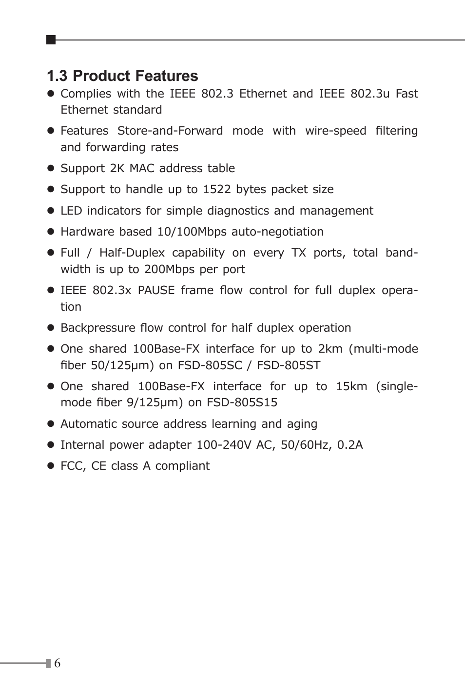 3 product features | PLANET FSD-805 User Manual | Page 6 / 20