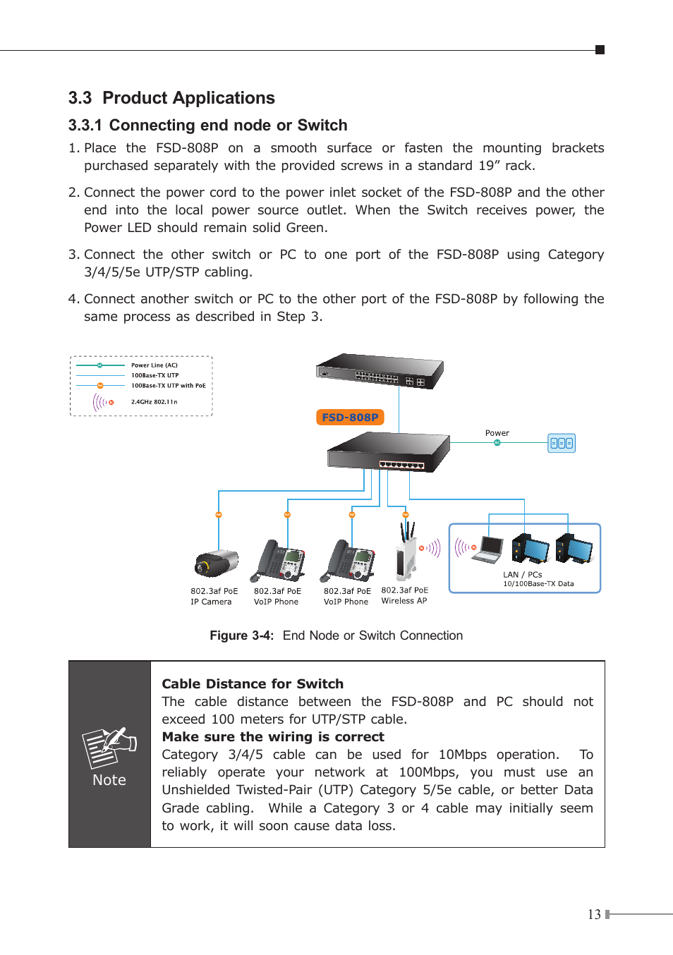3 product applications, 1 connecting end node or switch | PLANET FSD-808P User Manual | Page 13 / 22