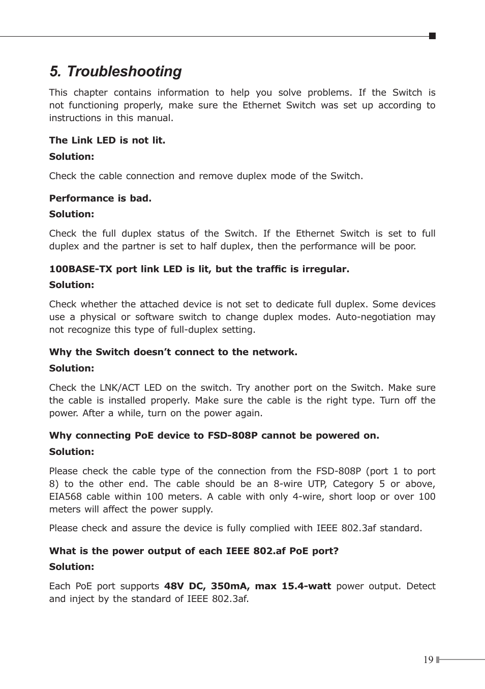 Troubleshooting | PLANET FSD-808P User Manual | Page 19 / 22