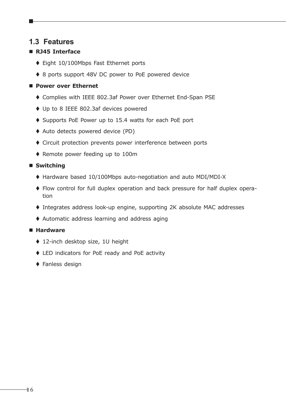 3 features | PLANET FSD-808P User Manual | Page 6 / 22