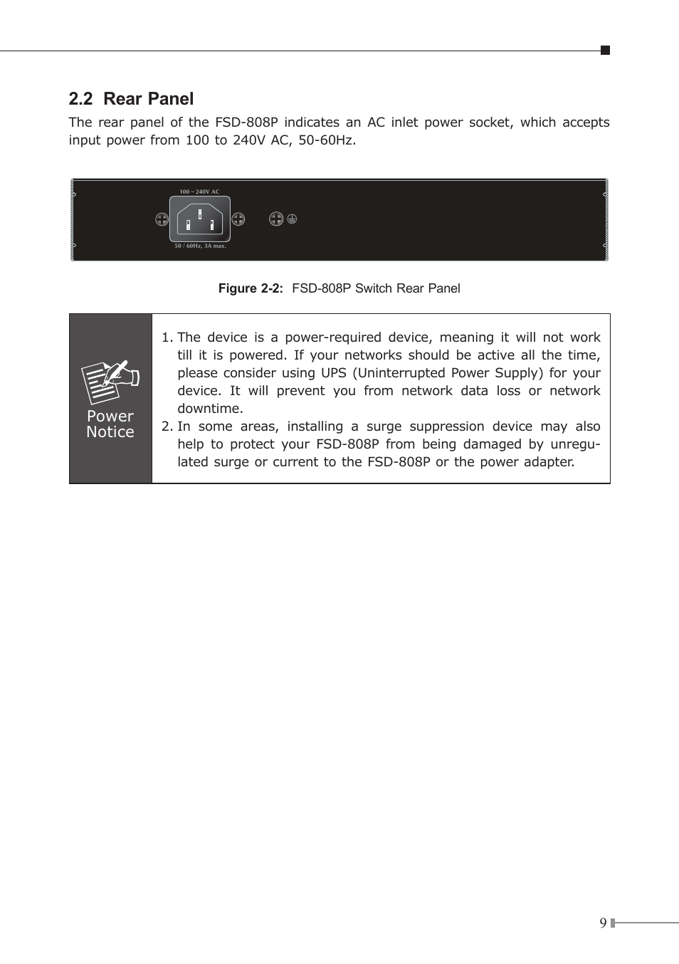 2 rear panel | PLANET FSD-808P User Manual | Page 9 / 22