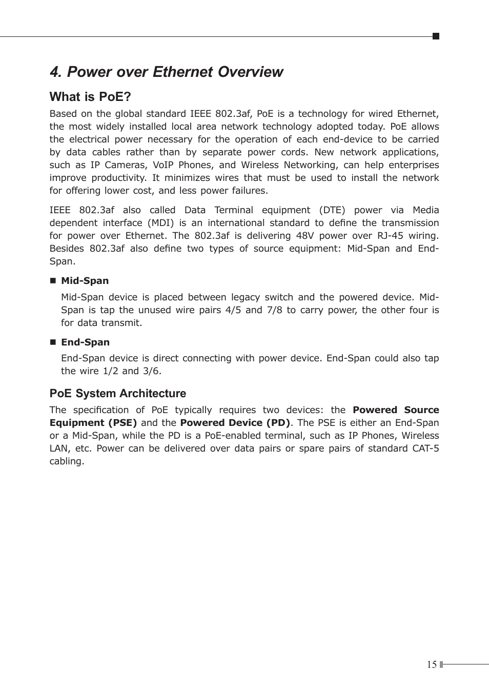 Power over ethernet overview, What is poe | PLANET FSD-808P User Manual | Page 15 / 20