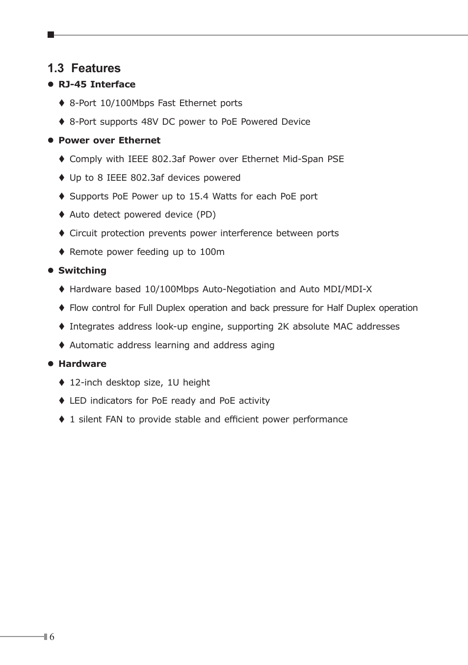 3 features | PLANET FSD-808P User Manual | Page 6 / 20