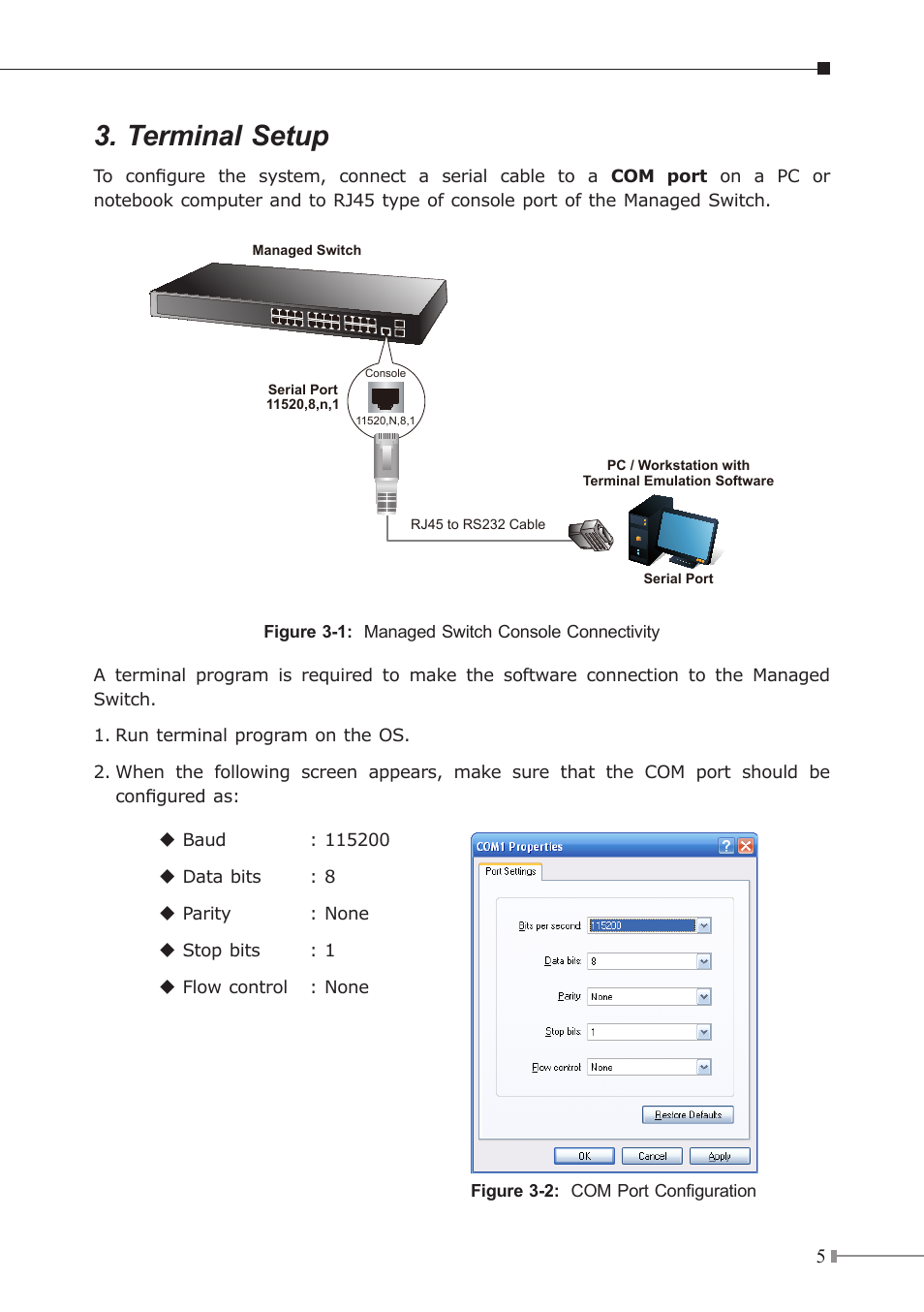 Terminal setup | PLANET GS-4210-16T2S User Manual | Page 5 / 16