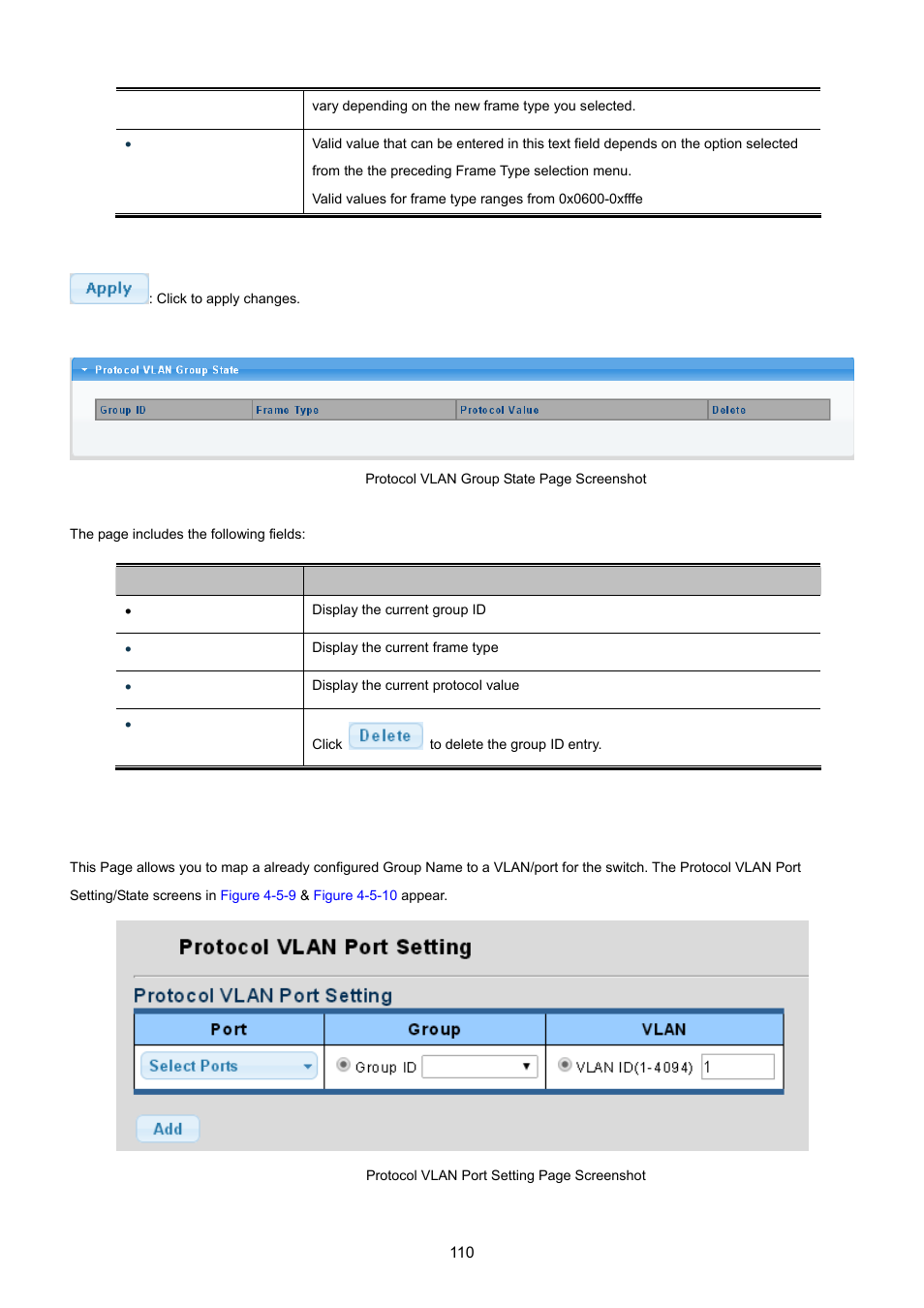 8 protocol vlan port setting | PLANET GS-4210-24P2S User Manual | Page 110 / 346