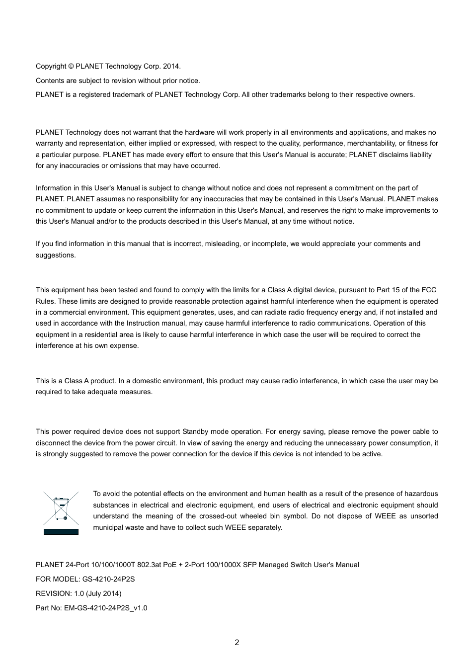 PLANET GS-4210-24P2S User Manual | Page 2 / 346