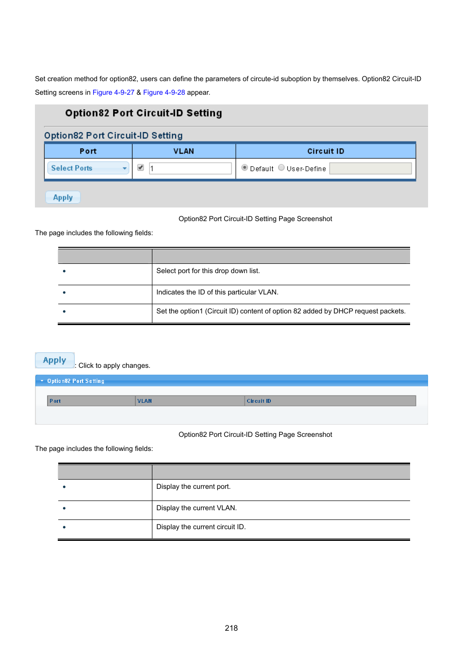 9 option82 circuit-id setting | PLANET GS-4210-24P2S User Manual | Page 218 / 346