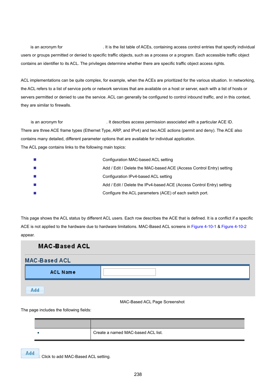 10 acl, 1 mac-based acl | PLANET GS-4210-24P2S User Manual | Page 238 / 346