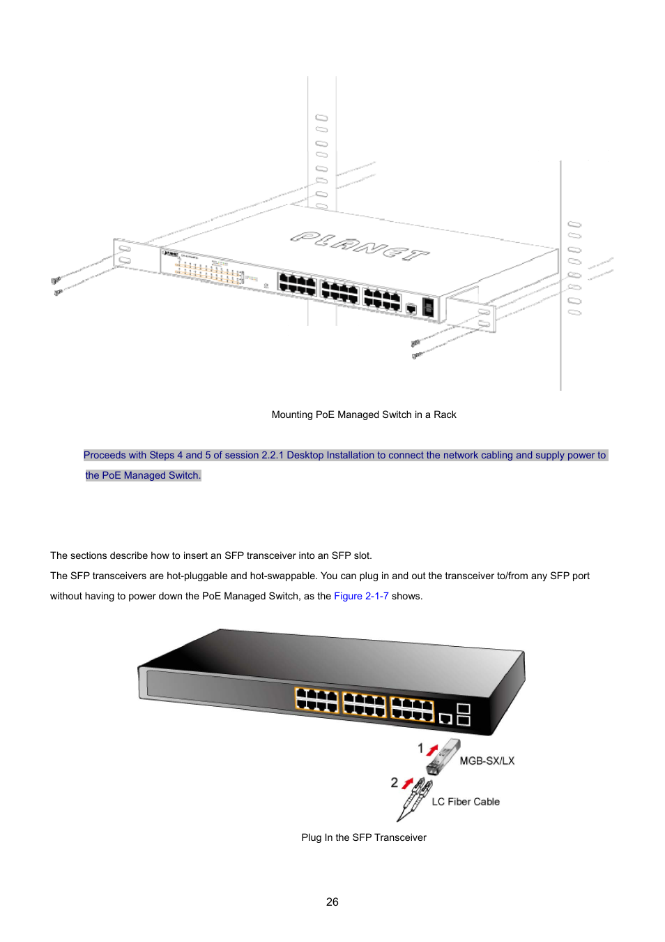 3 installing the sfp transceiver | PLANET GS-4210-24P2S User Manual | Page 26 / 346