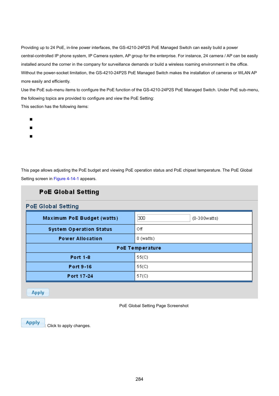 14 power over ethernet, 1 poe global setting | PLANET GS-4210-24P2S User Manual | Page 284 / 346