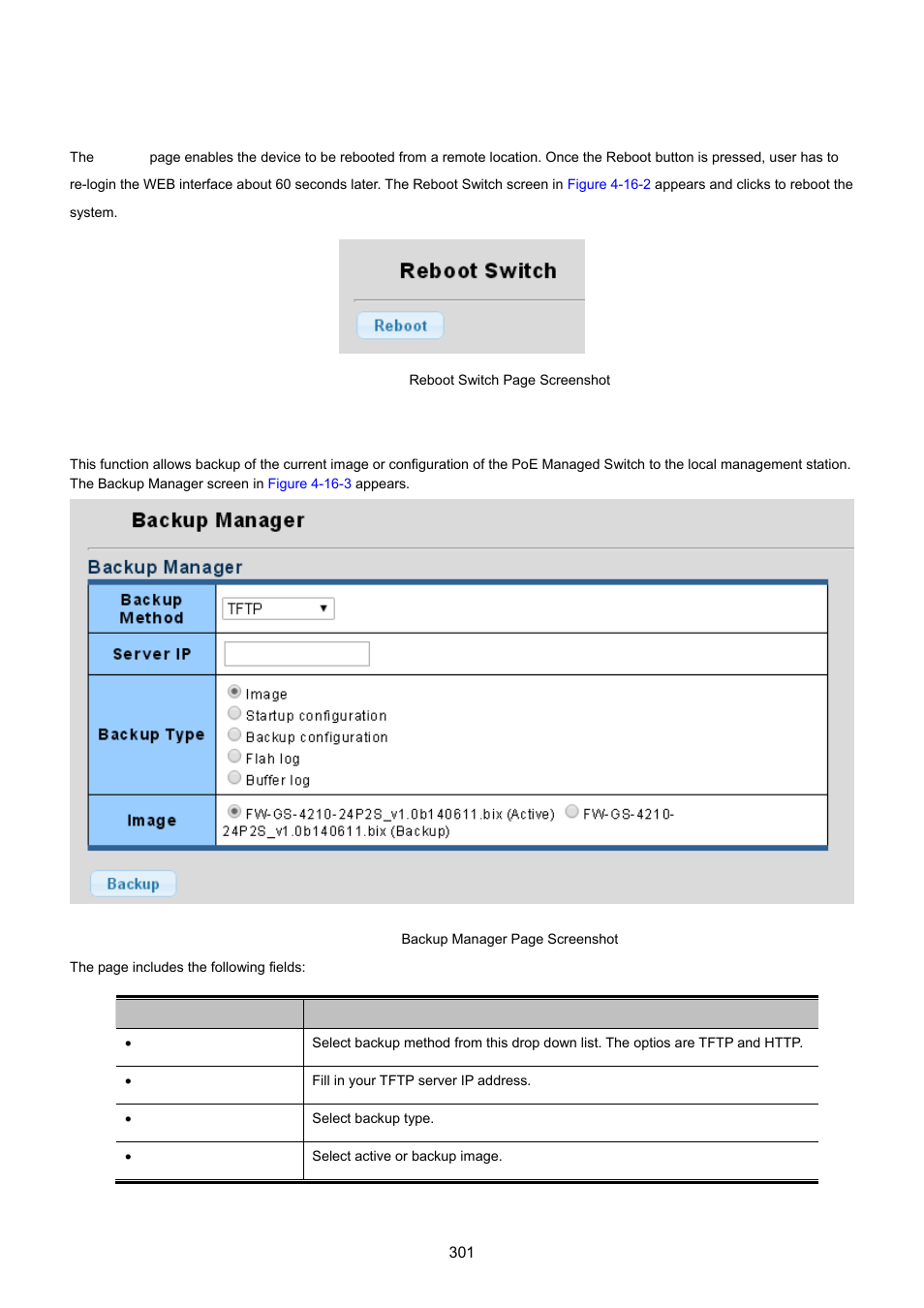 2 reboot switch, 3 backup manager | PLANET GS-4210-24P2S User Manual | Page 301 / 346