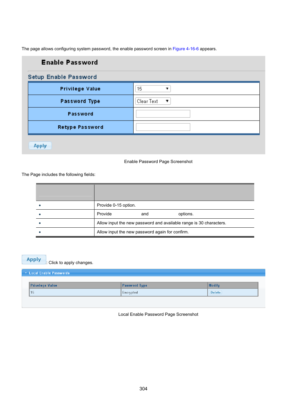 6 enable password | PLANET GS-4210-24P2S User Manual | Page 304 / 346