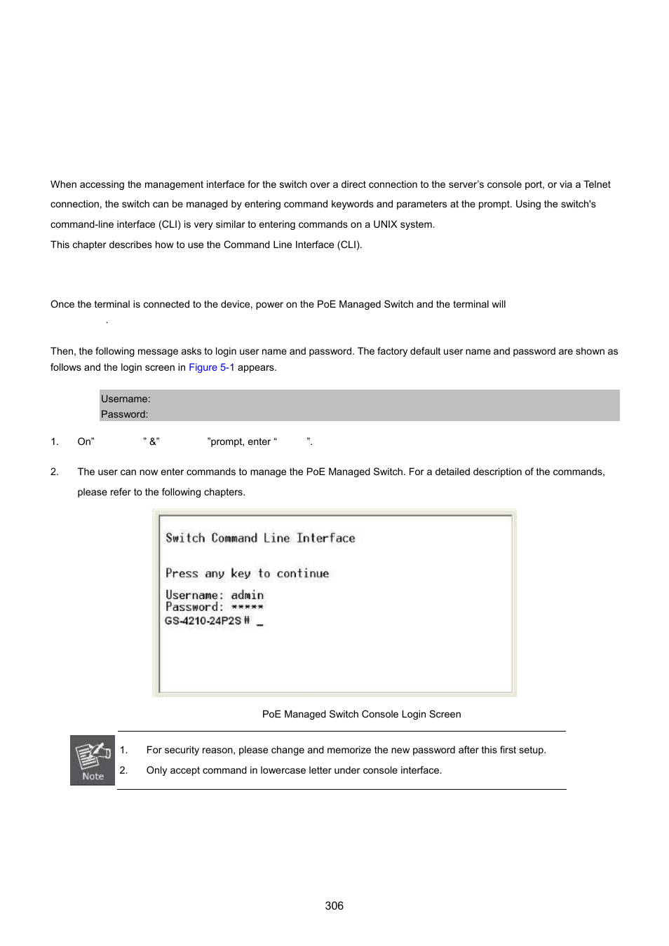 Command line interface, 1 accessing the cli, Logon to the console | PLANET GS-4210-24P2S User Manual | Page 306 / 346