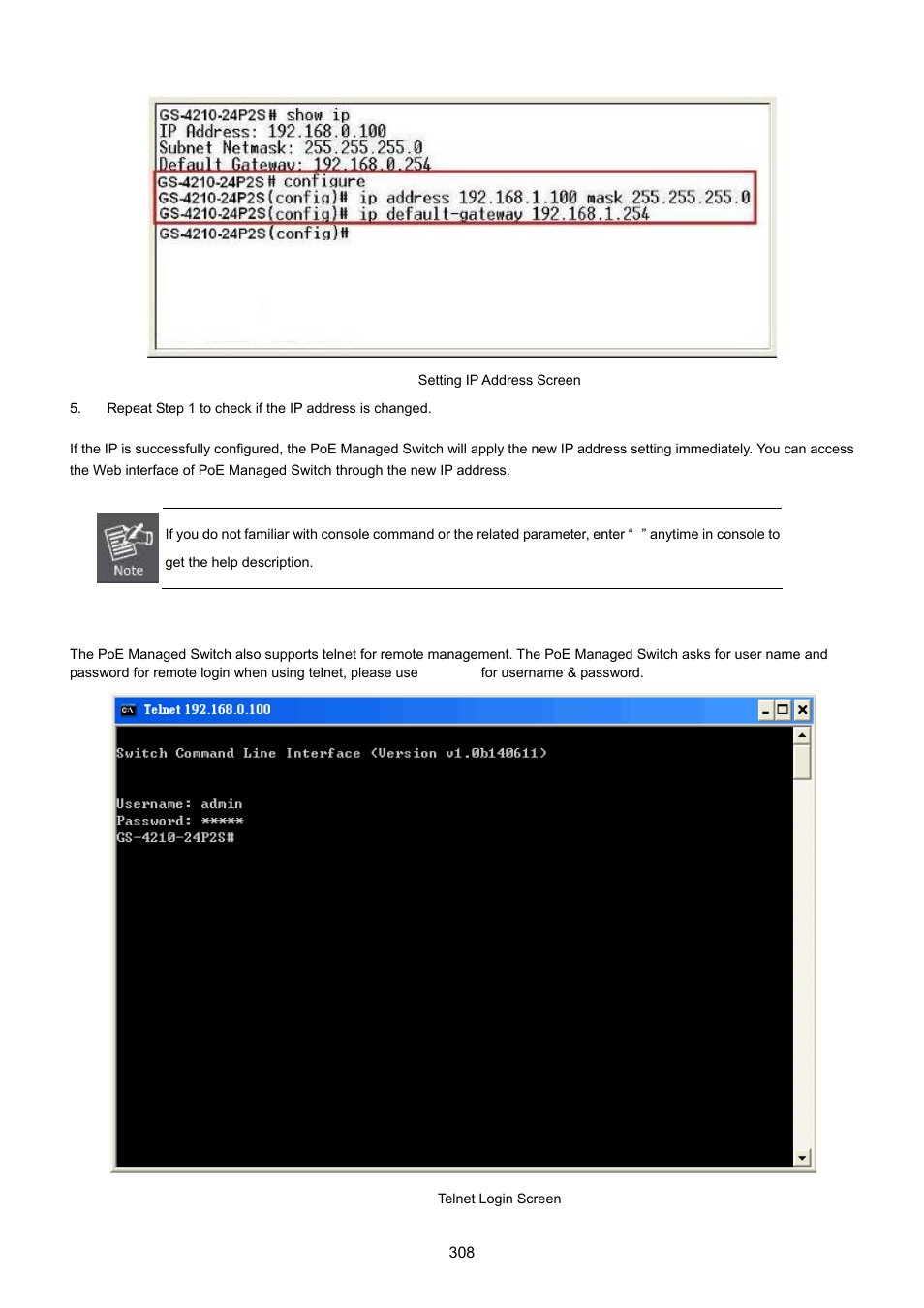 2 telnet login | PLANET GS-4210-24P2S User Manual | Page 308 / 346