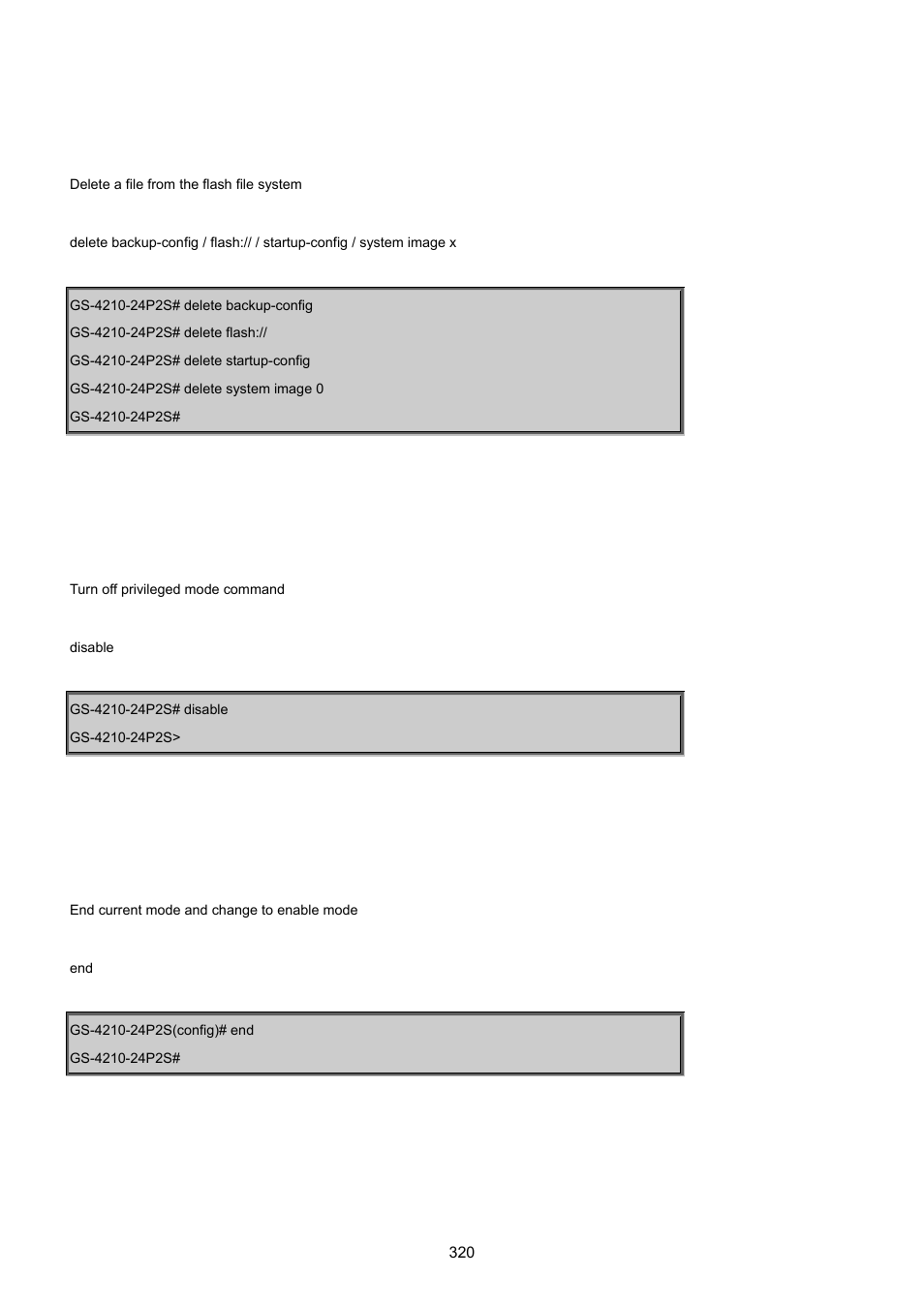 6 delete command, 7 disable command, 8 end command | PLANET GS-4210-24P2S User Manual | Page 320 / 346