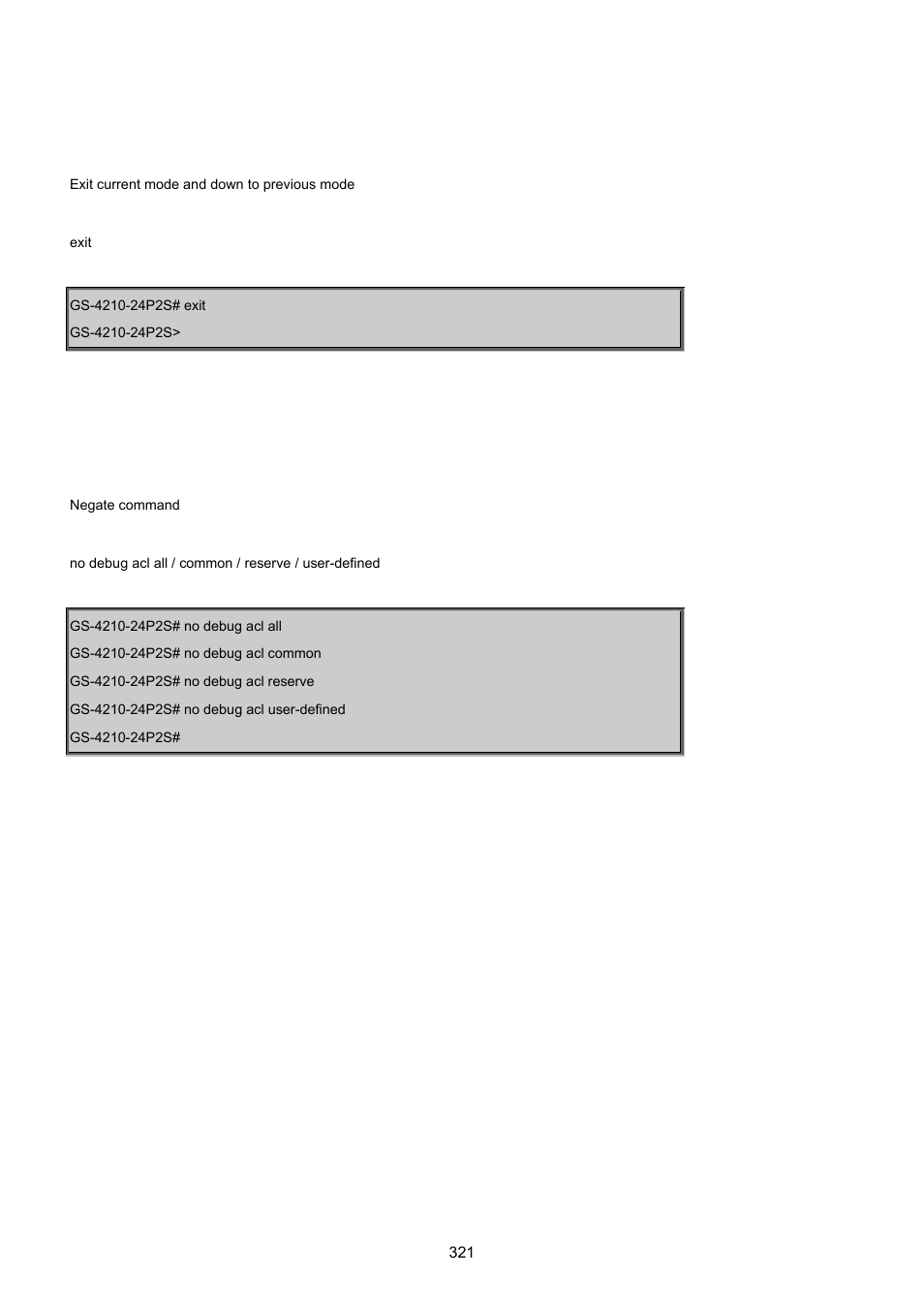 9 exit command, 10 no command | PLANET GS-4210-24P2S User Manual | Page 321 / 346