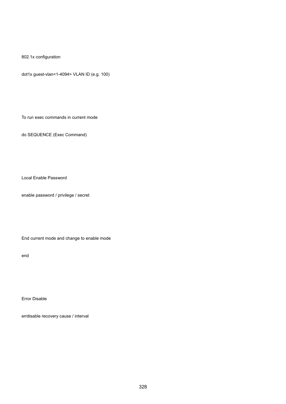 7 dot1x command, 8 do command, 9 enable command | 10 end command, 11 errdisable command | PLANET GS-4210-24P2S User Manual | Page 328 / 346