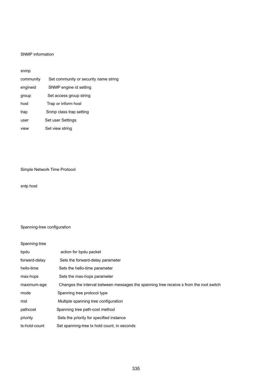 35 snmp command, 36 sntp command, 37 spanning-tree command | PLANET GS-4210-24P2S User Manual | Page 335 / 346