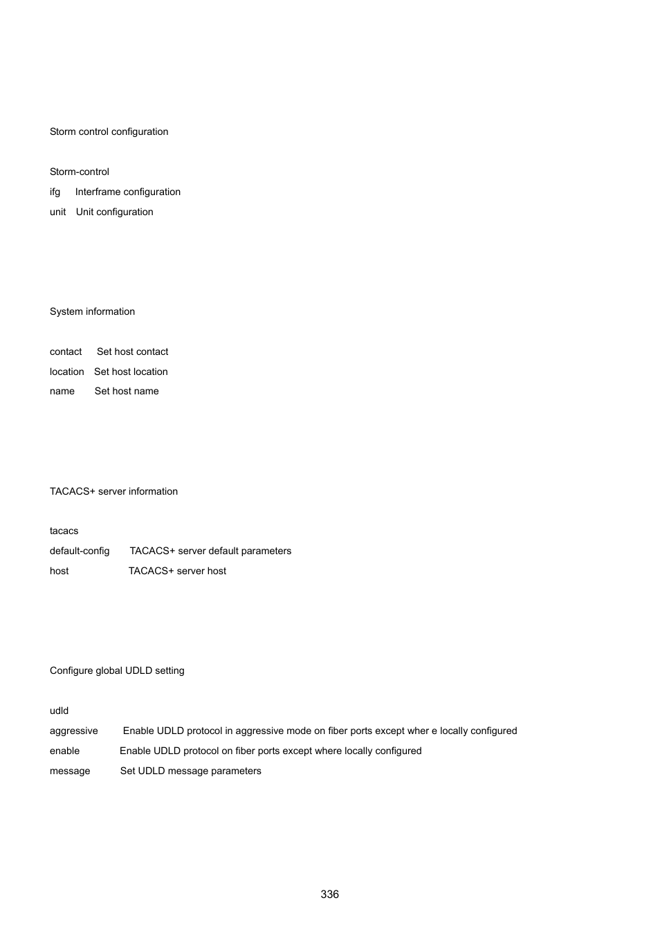 38 storm-control command, 39 system command, 40 tacacs command | 41 udld command | PLANET GS-4210-24P2S User Manual | Page 336 / 346