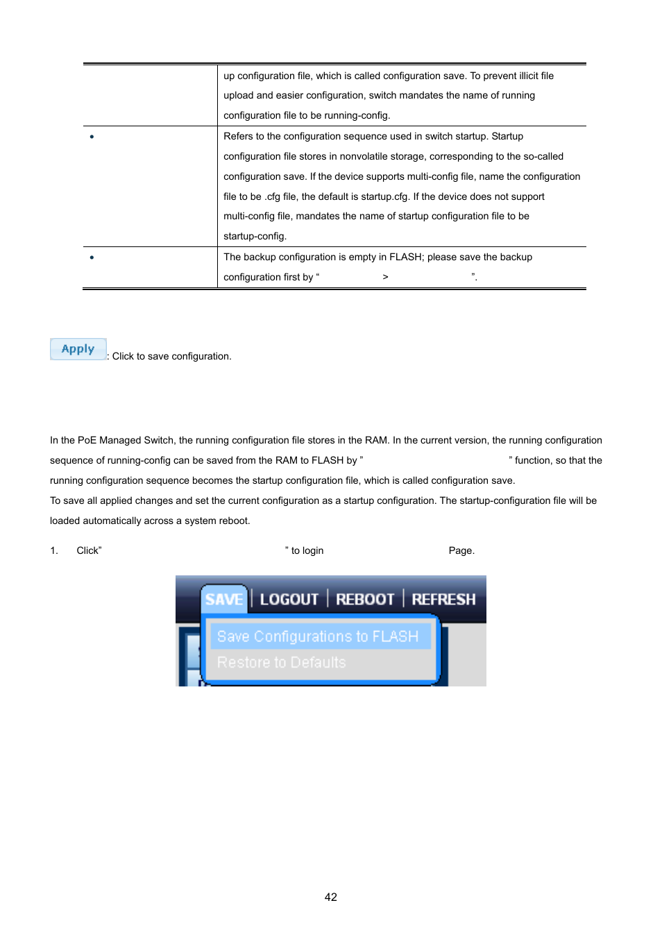 1 saving configuration | PLANET GS-4210-24P2S User Manual | Page 42 / 346