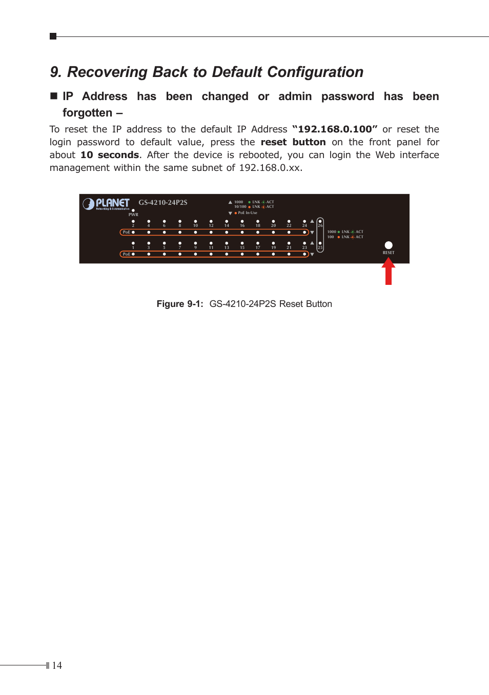 Recovering back to default configuration | PLANET GS-4210-24P2S User Manual | Page 14 / 16