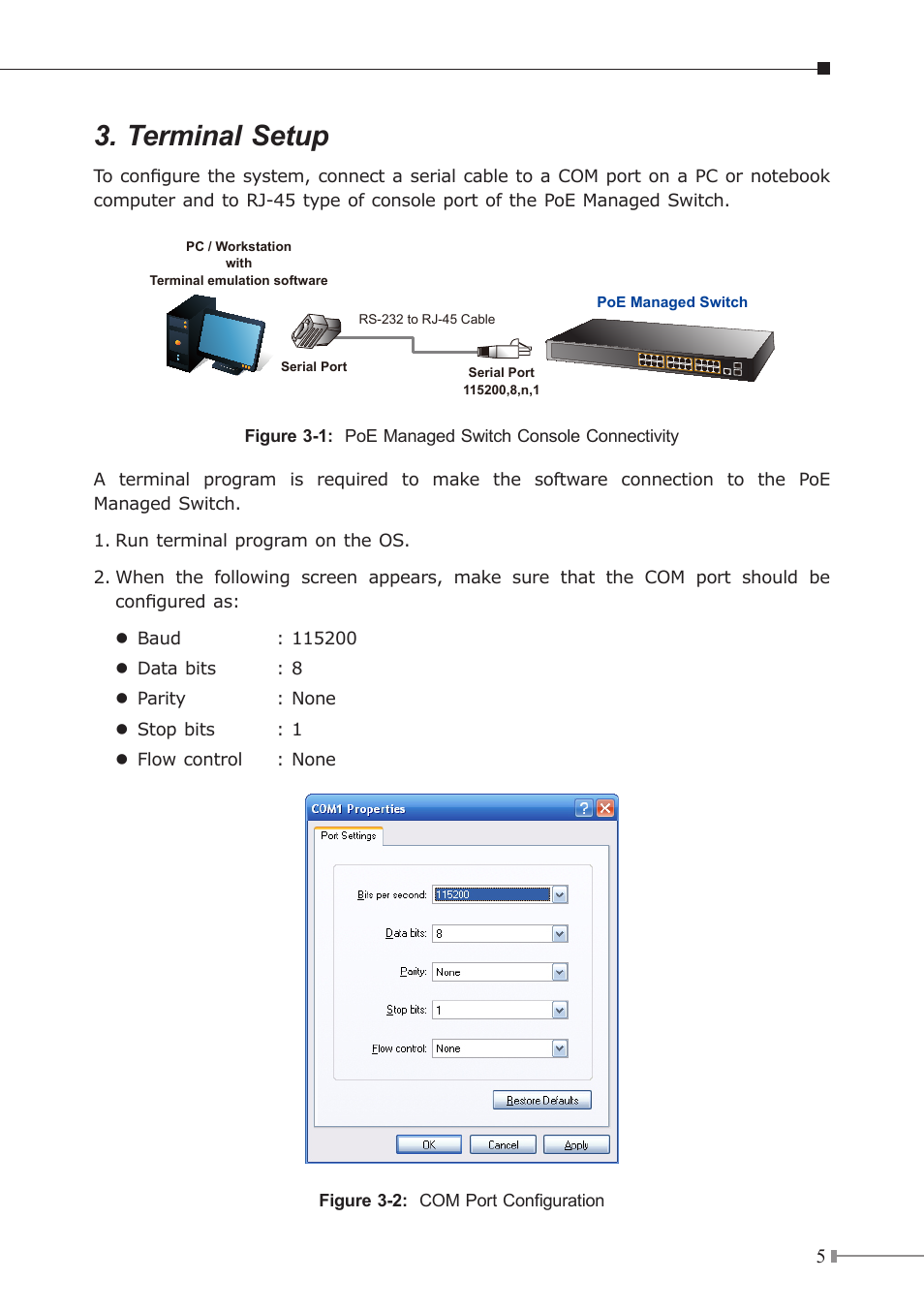 Terminal setup | PLANET GS-4210-24P2S User Manual | Page 5 / 16