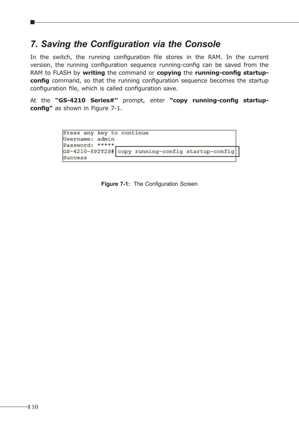Saving the configuration via the console | PLANET GS-4210-24P4C User Manual | Page 10 / 16