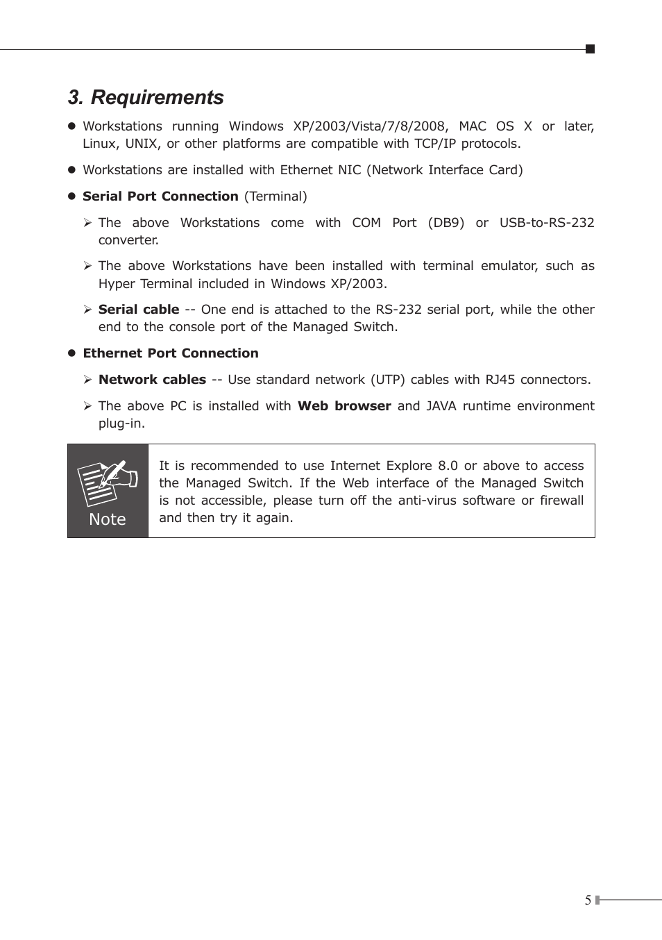 Requirements | PLANET GS-4210-24P4C User Manual | Page 5 / 16