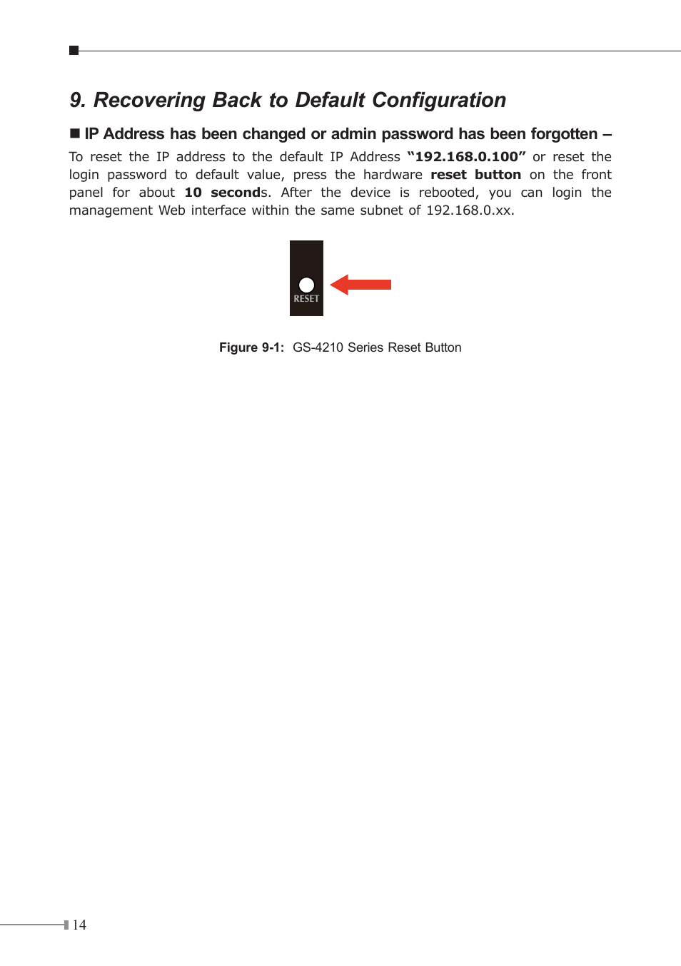 Recovering back to default configuration | PLANET GS-4210-24P4C User Manual | Page 14 / 16