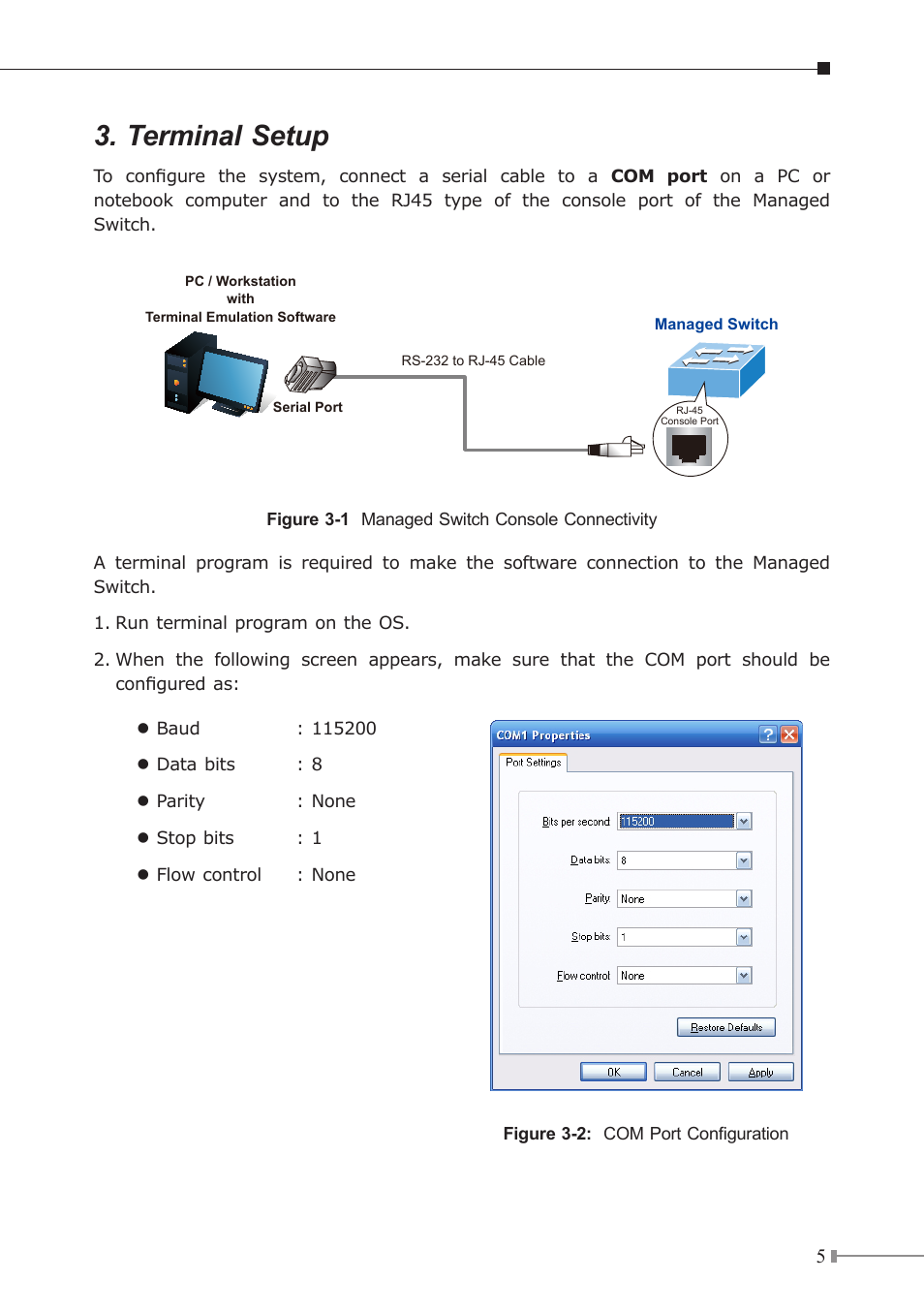 Terminal setup | PLANET GS-4210-24P4C User Manual | Page 5 / 16