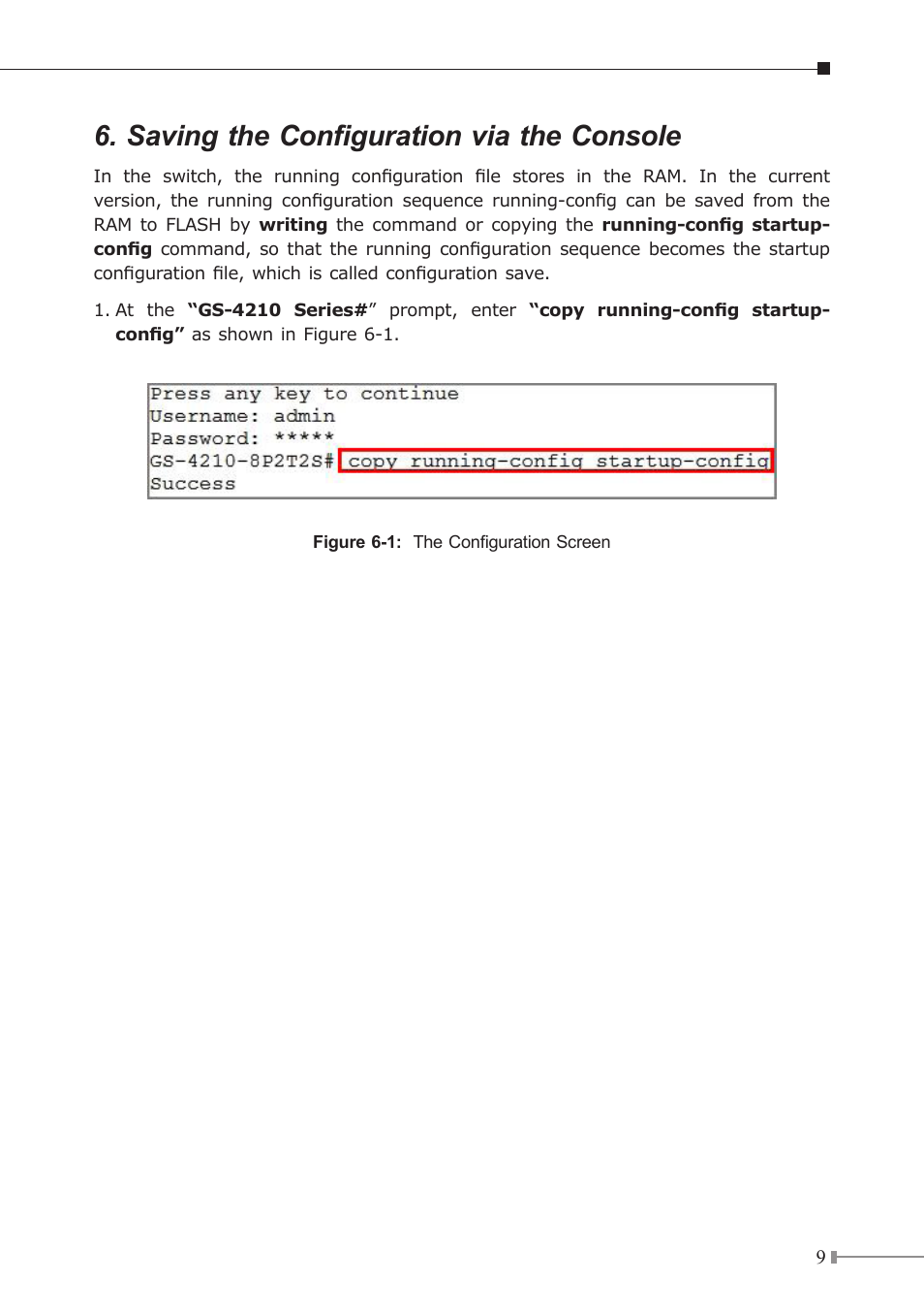 Saving the configuration via the console | PLANET GS-4210-24P4C User Manual | Page 9 / 16