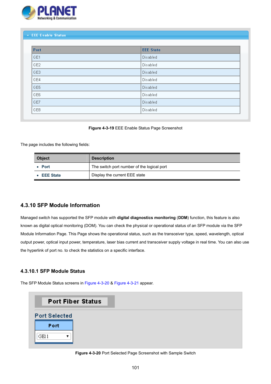 10 sfp module information, 1 sfp module status | PLANET GS-4210-8P2S User Manual | Page 101 / 353