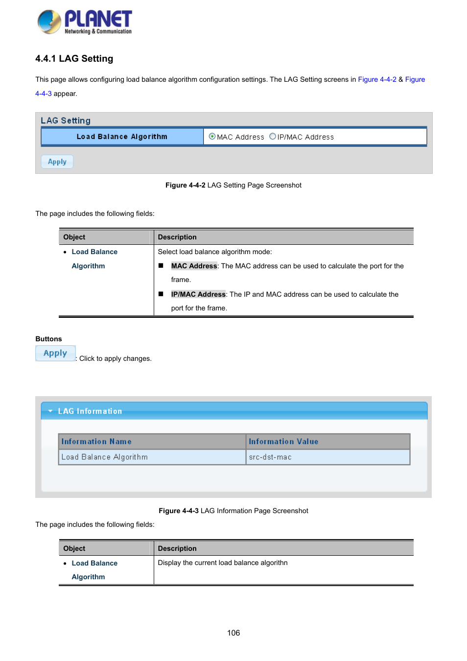 1 lag setting | PLANET GS-4210-8P2S User Manual | Page 106 / 353