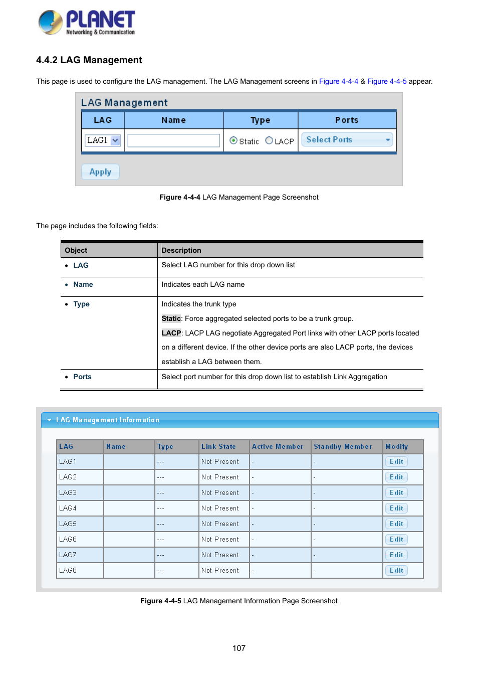 2 lag management | PLANET GS-4210-8P2S User Manual | Page 107 / 353