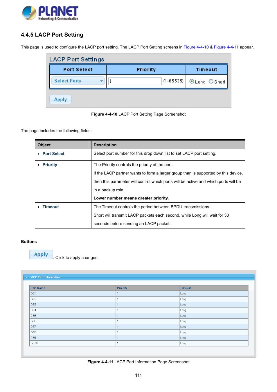 5 lacp port setting | PLANET GS-4210-8P2S User Manual | Page 111 / 353