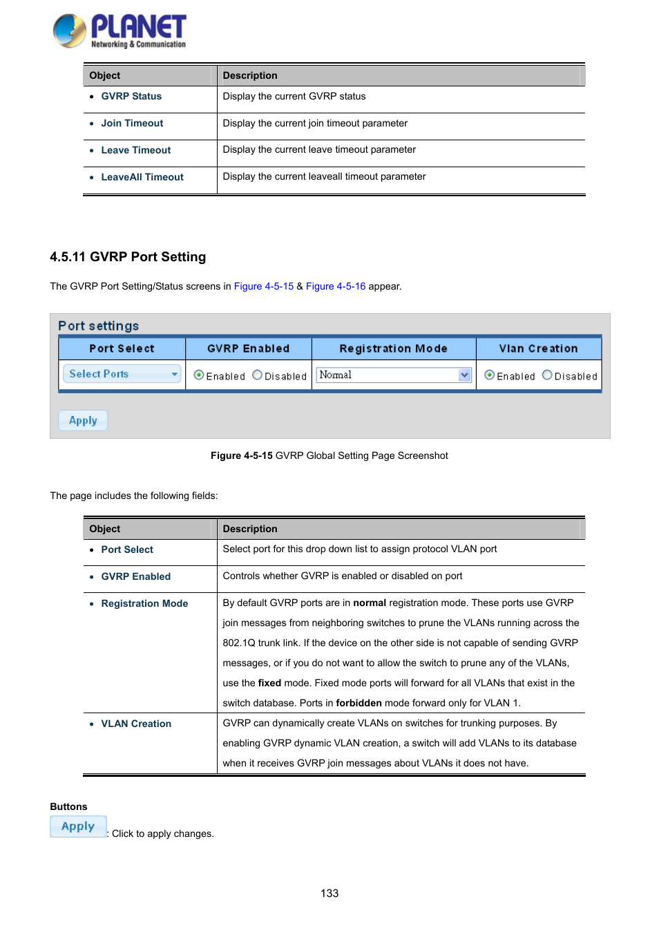 11 gvrp port setting | PLANET GS-4210-8P2S User Manual | Page 133 / 353